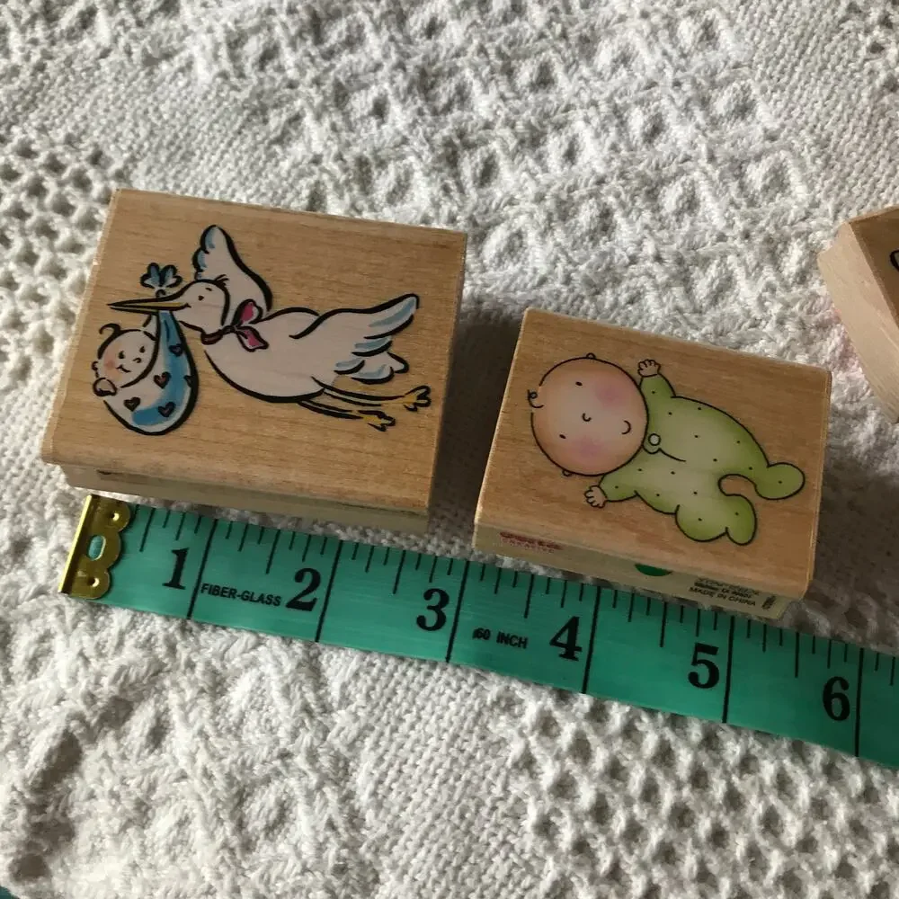 Pre-owned Wood-backed Rubber Stamp Baby/Girl Lot 4 stamps stork ballet baby